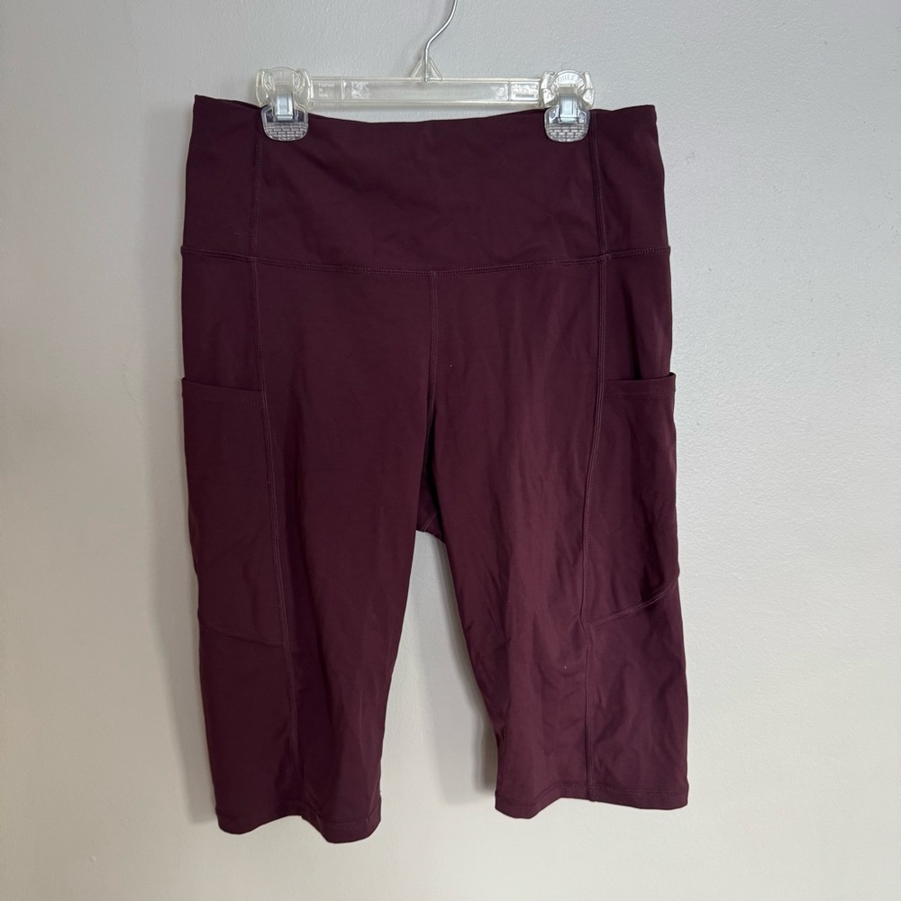Plum burgundy athletic biker and yoga shorts with pockets